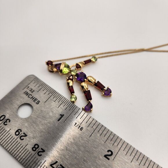 Whimsical 14k Yellow Gold Jester Natural Gemstones Pendant Necklace 16" - Picture 10 of 10